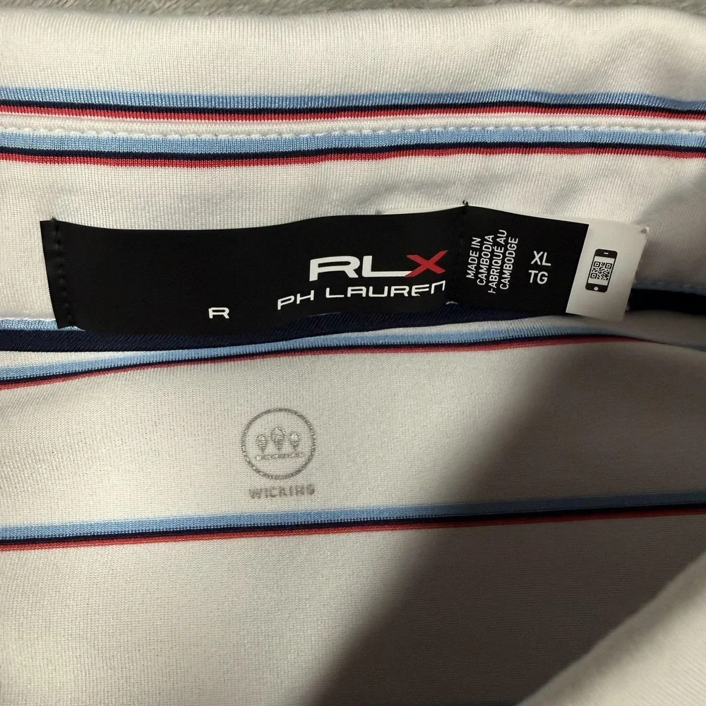 RLX‎ Ralph Lauren Polo Shirt Mens XL White Striped Short Sleeve Golf Performance